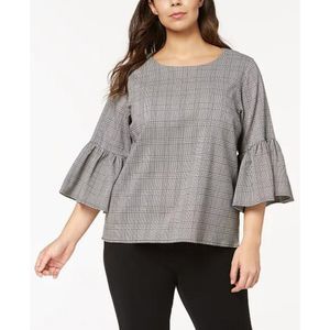 Calvin Klein Plaid Bell-Sleeve Top Grey Size Large